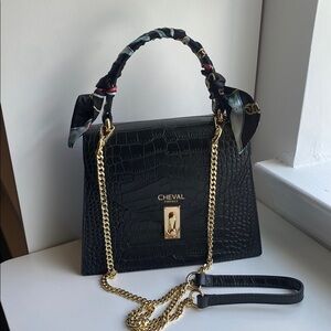 Black Crocodile-Embossed with Gold-Tone Lock | Cheval Firenze ITALY